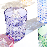 Kagami Crystal - Whiskey Glass, Edo Kiriko Set of 5 Whiskey Glasses “Drape & Tetragonal Basket Weave”