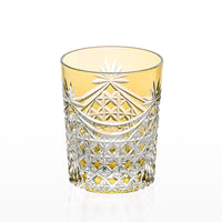 Kagami Crystal - Whiskey Glass, Edo Kiriko “Drape & Tetragonal Basket Weave” - Yellow