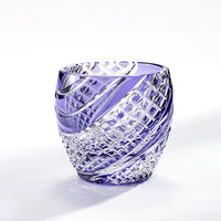 Kagami Crystal - Sake Glass, Edo Kiriko "Fish scales strip" Purple