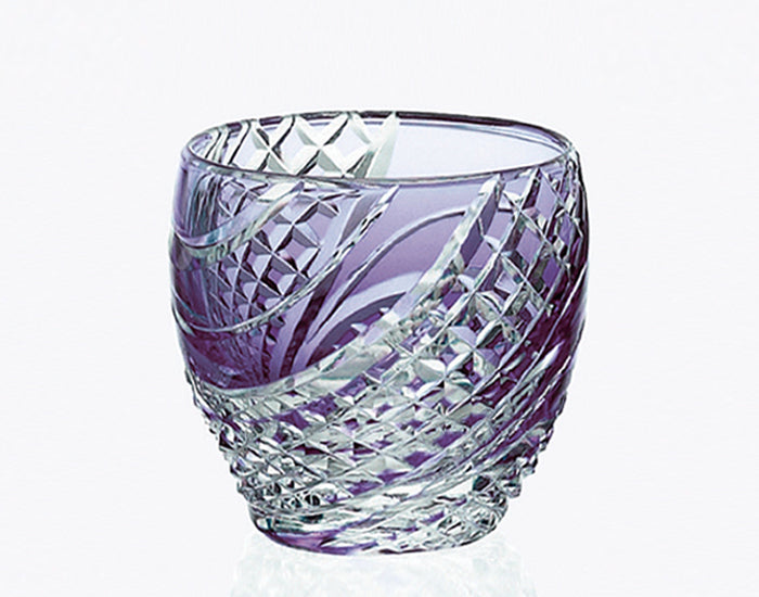 Kagami Crystal - Sake Glass, Edo Kiriko "Fish scales strip" Purple