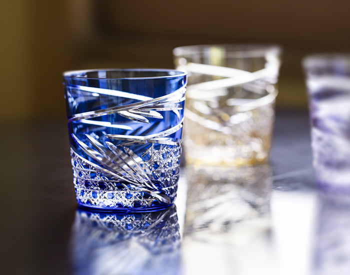 Kagami Crystal - Whiskey Glass, Edo Kiriko “Mai”- Blue