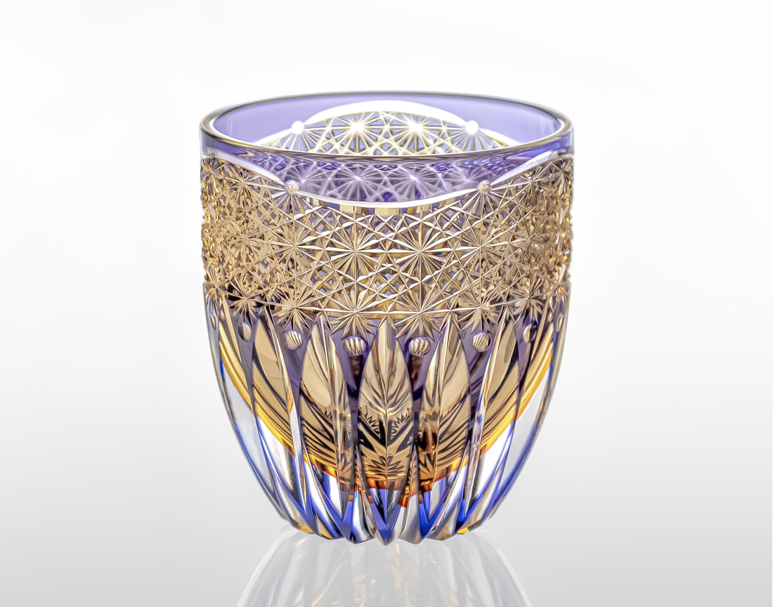 Kagami Crystal - Whiskey Glass, Edo Kiriko Kasaneirome “Hana Kagami” By Satoshi Nabetani, Master of traditional crafts