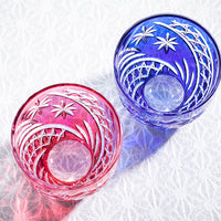 Kagami Crystal - A pair of Sake Glasses, Edo Kiriko “Seibo (starry sky)”