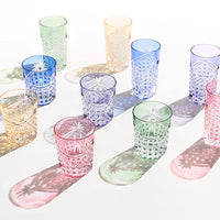 Kagami Crystal - Whiskey Glass, Edo Kiriko Set of 5 Whiskey Glasses “Drape & Tetragonal Basket Weave”