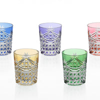 Kagami Crystal - Whiskey Glass, Edo Kiriko Set of 5 Whiskey Glasses “Drape & Tetragonal Basket Weave”