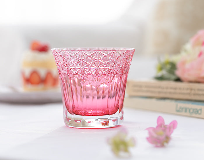 Kagami Crystal - Whiskey Glass, Edo Kiriko “Yume-iro” Red