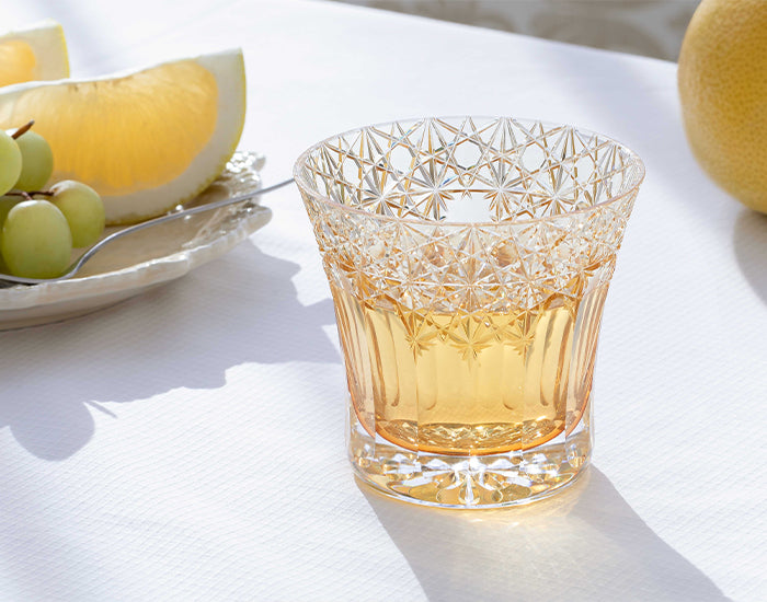 Kagami Crystal - Whiskey Glass, Edo Kiriko “Yume-iro” Yellow