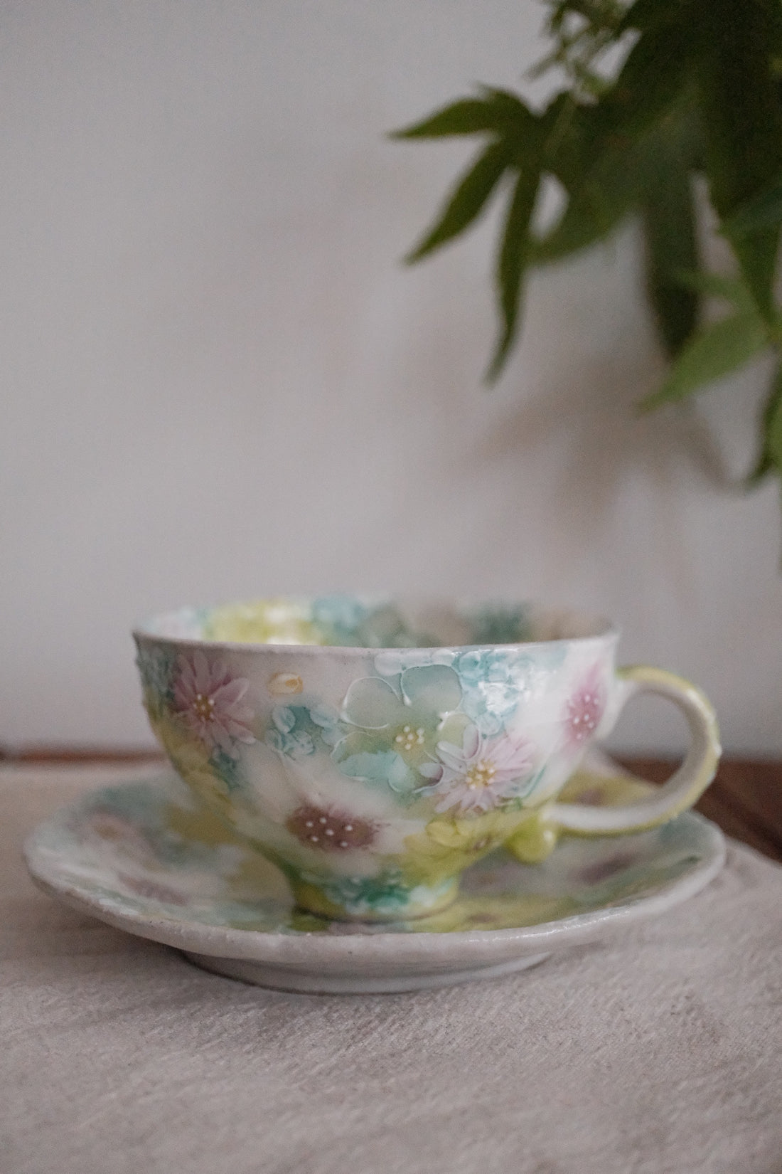 Seto Ware Flower Coffee Cup With Saucer