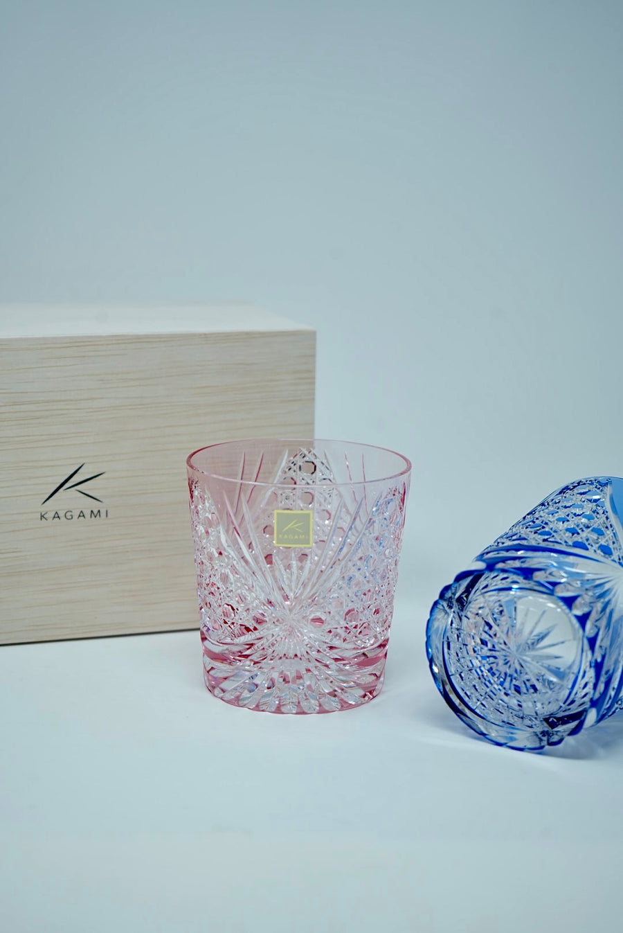 Kagami Crystal - A pair of Whisky Glasses, Edo Kiriko "Tasuki (sash)"