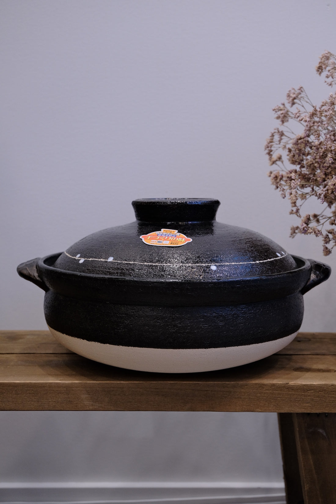 Banko ware Donabe Clay Pot Black Glaze Line Pattern Deep Pot