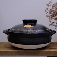 Banko ware Donabe Clay Pot Black Glaze Line Pattern Deep Pot