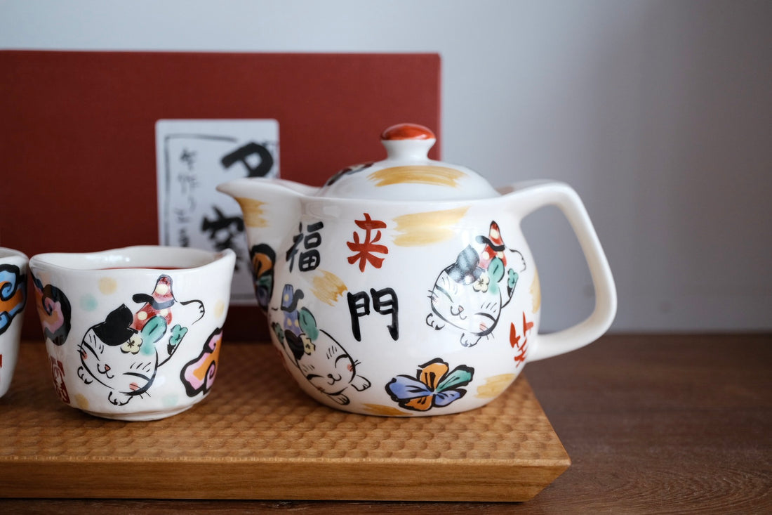 夕立窯 Japanese Style Tea Set - Fortune and Cat