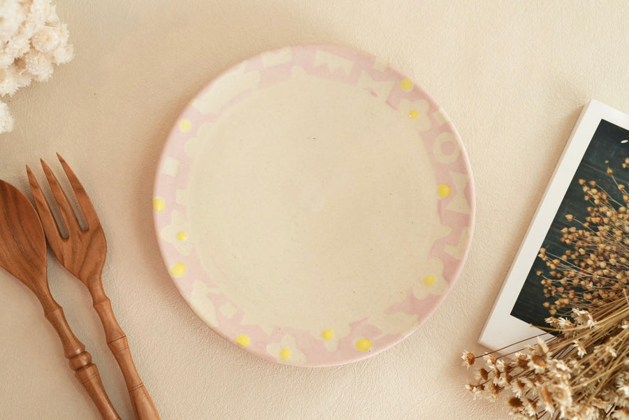 Makiko Sato 佐藤牧子- Pink Mixed Pattern Round Plate MS03