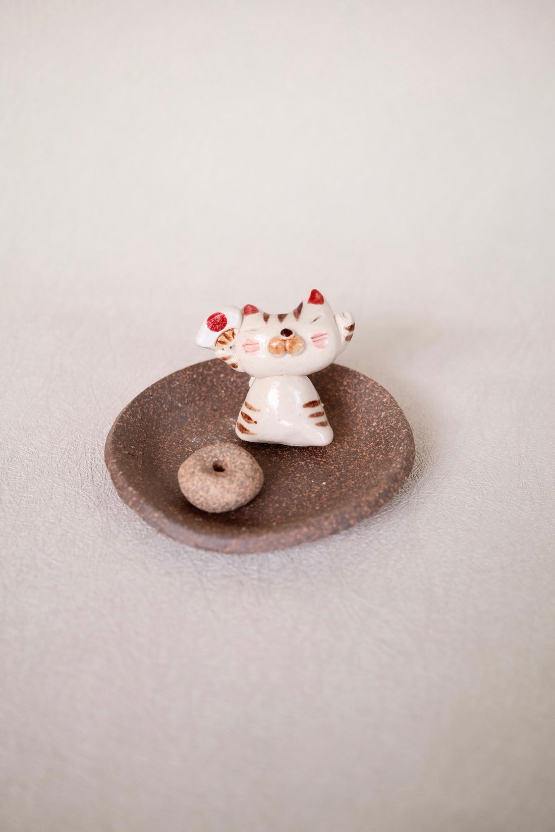 Japanese Clay Animals Incense Holder - Cat Collection