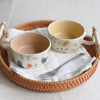 Buncho Pottery Bird and flower soup cup - Blue