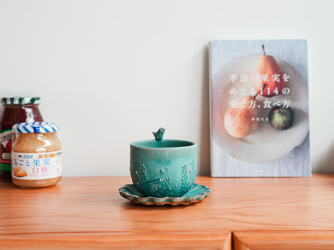 Satomi Motohashi 本橋里美 Bird Mug and Saucer - Blue SM15