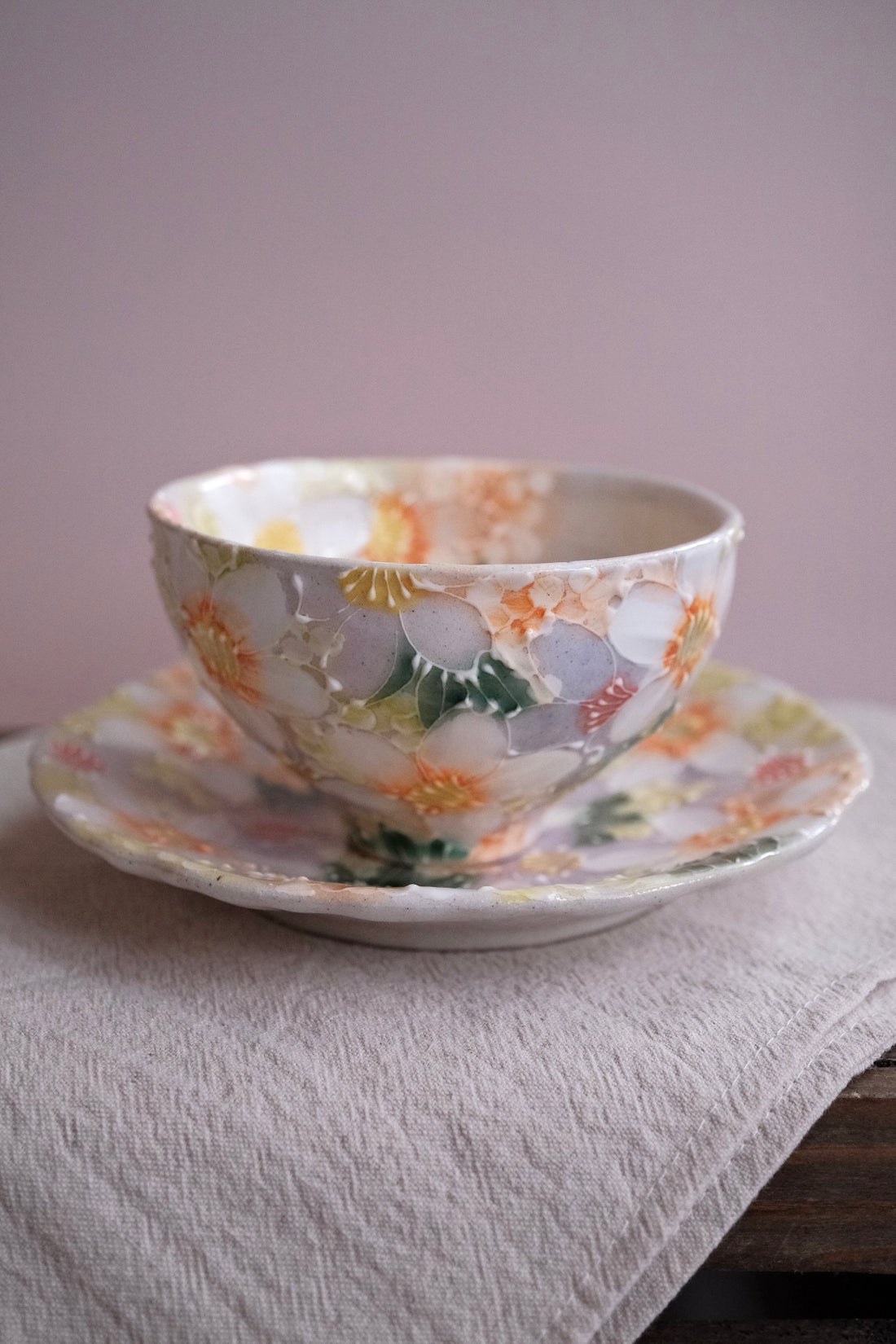 Seto Ware Flower Coffee Cup With Saucer