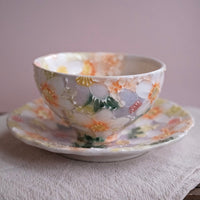 Seto Ware Flower Coffee Cup With Saucer