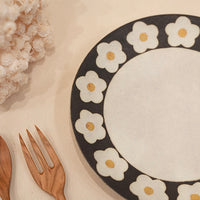 Kei Mitsumochi ミツ持啓 Floral Black Rim Round Plate - 21.5cm Large KM32