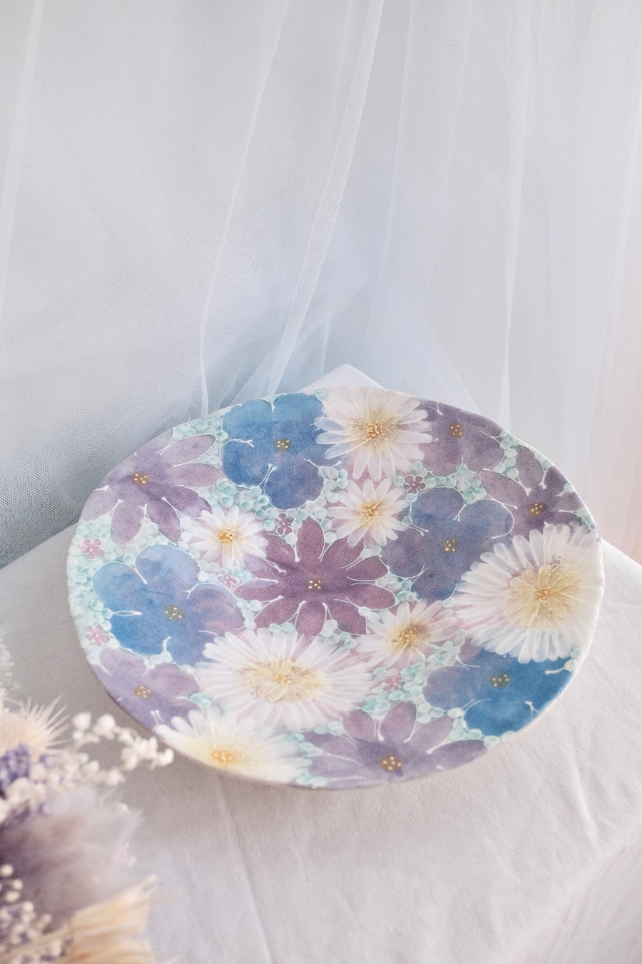 Seto Ware Flower Purple Pasta Plate