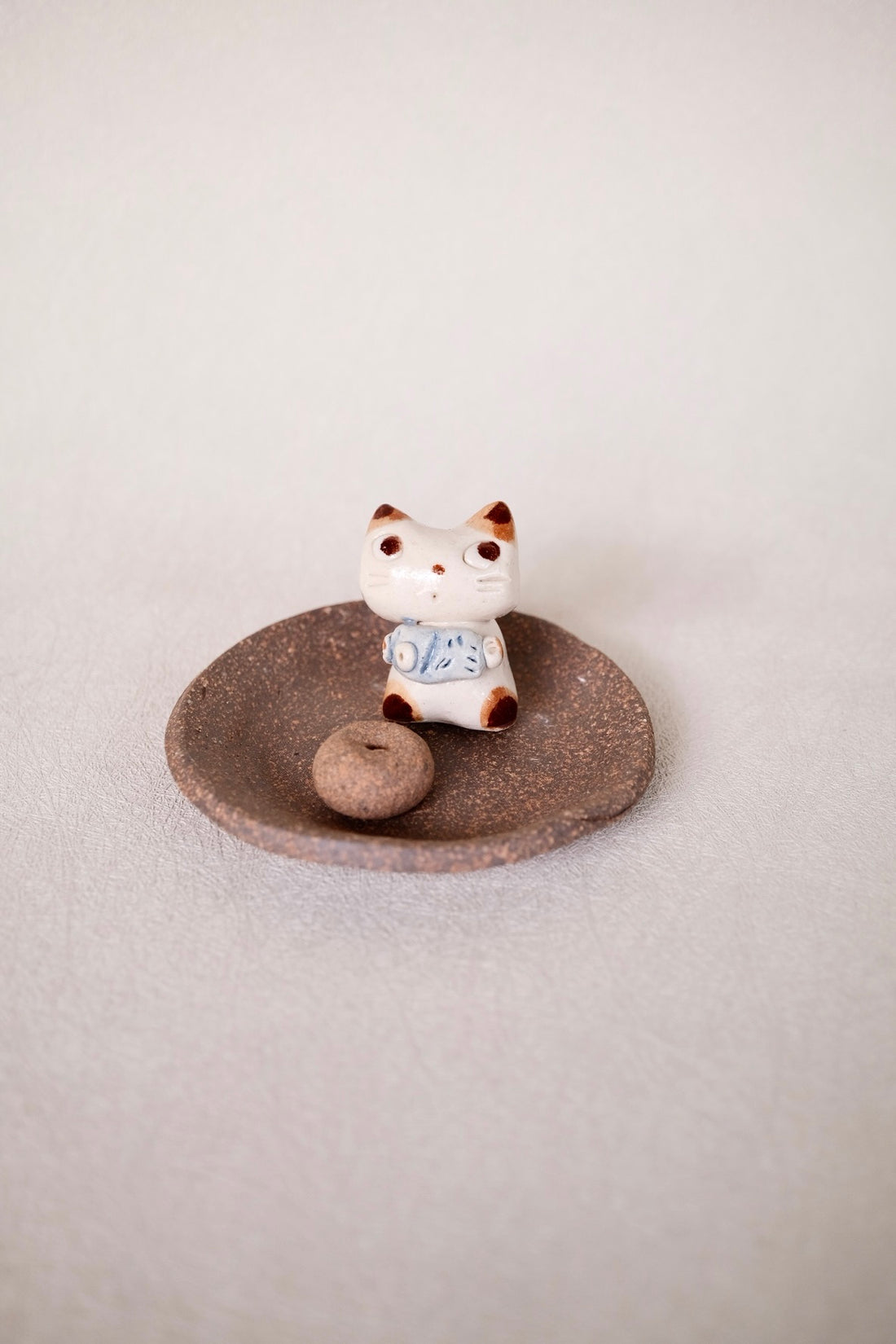 Japanese Clay Animals Incense Holder - Cat Collection