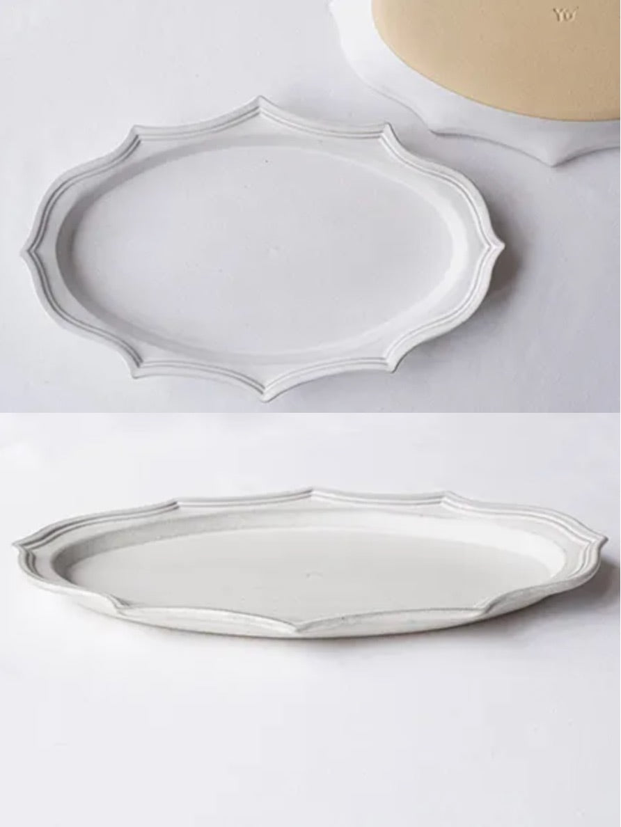 Mashiko Pottery Yoshizawa White Flower Shaped Long Plate