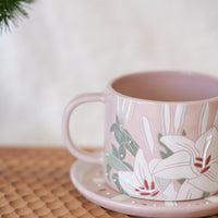 BAIYA Studio Pink Lily Coffee Mug w Saucer