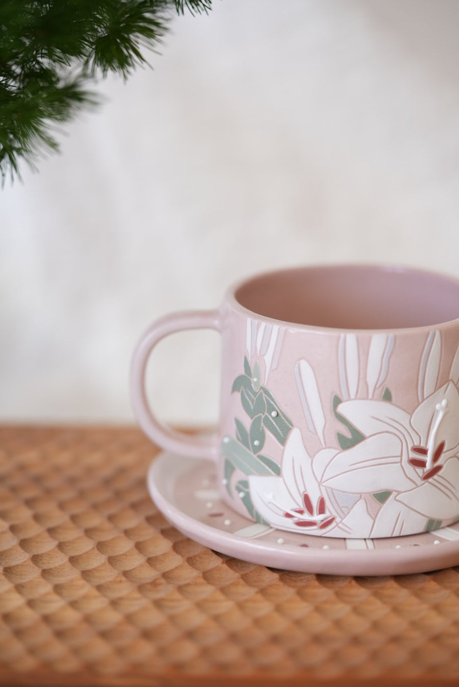 BAIYA Studio Pink Lily Coffee Mug w Saucer