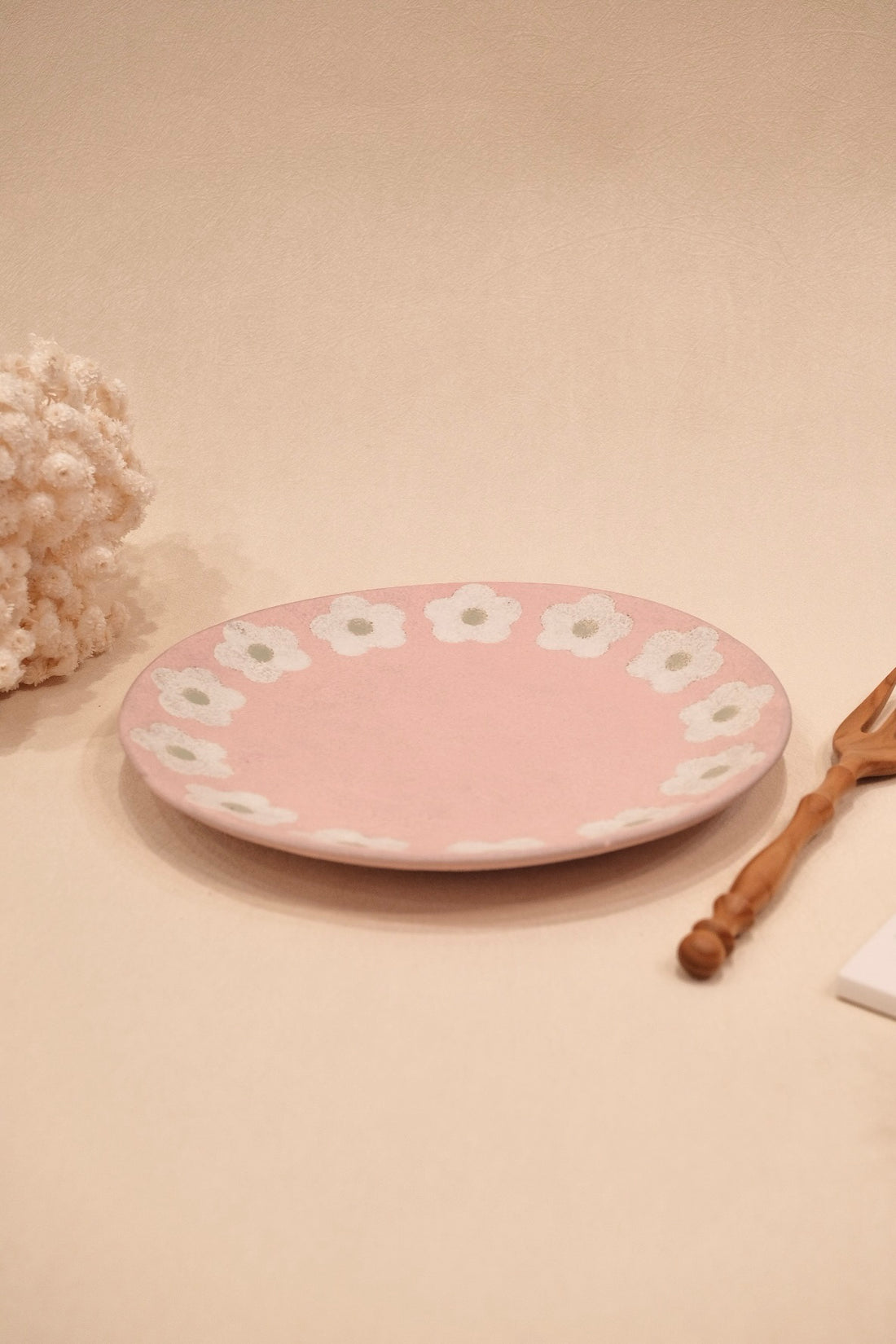 Kei Mitsumochi ミツ持啓 Flower Rim Pink Round Plate-Large  KM40