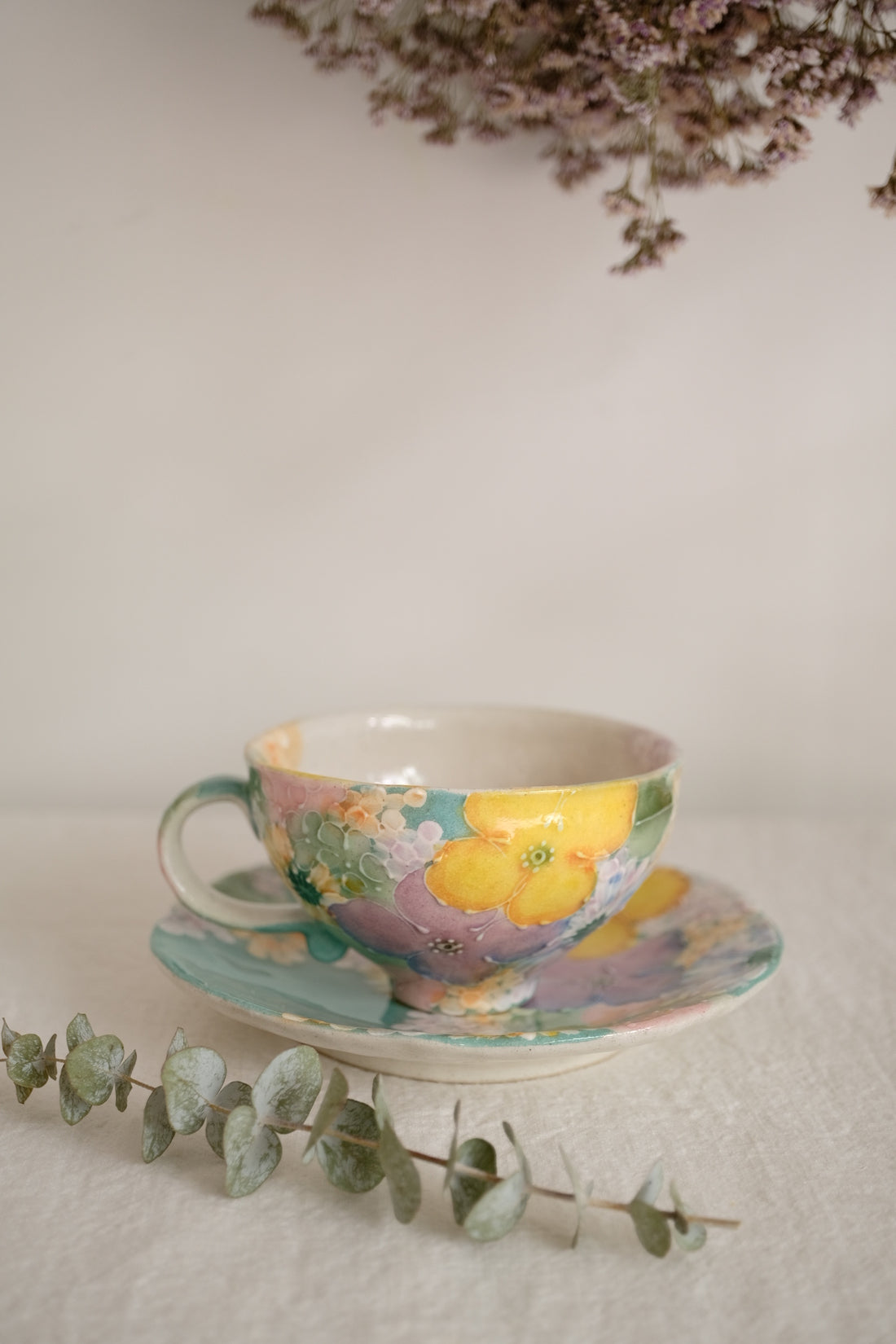 Seto Ware Flower Coffee Cup With Saucer