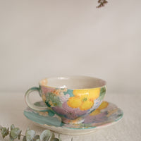 Seto Ware Flower Coffee Cup With Saucer