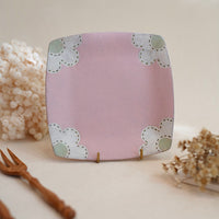 Kei Mitsumochi ミツ持啓 17cm Rectangle Plate - Pink Flower KM28