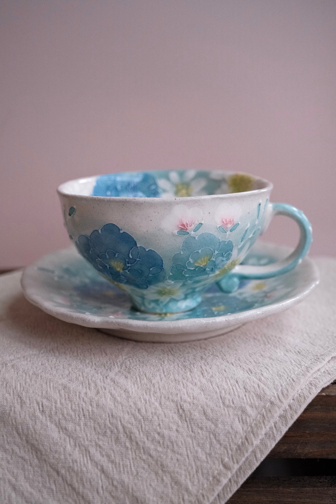 Seto Ware Flower Coffee Cup With Saucer