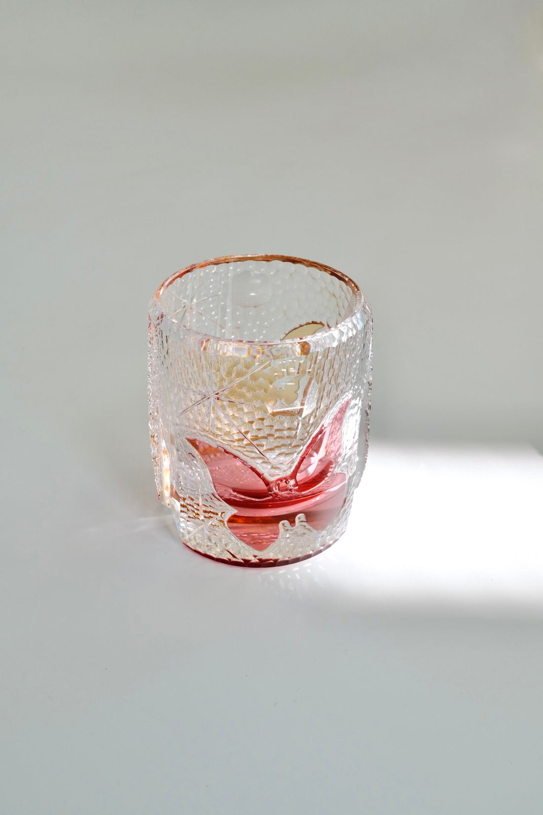 Edo Kiriko Whisky Glass Rock Glass "Butterfly" Yellow/Red by Junichi Nabetani, Master of traditional crafts