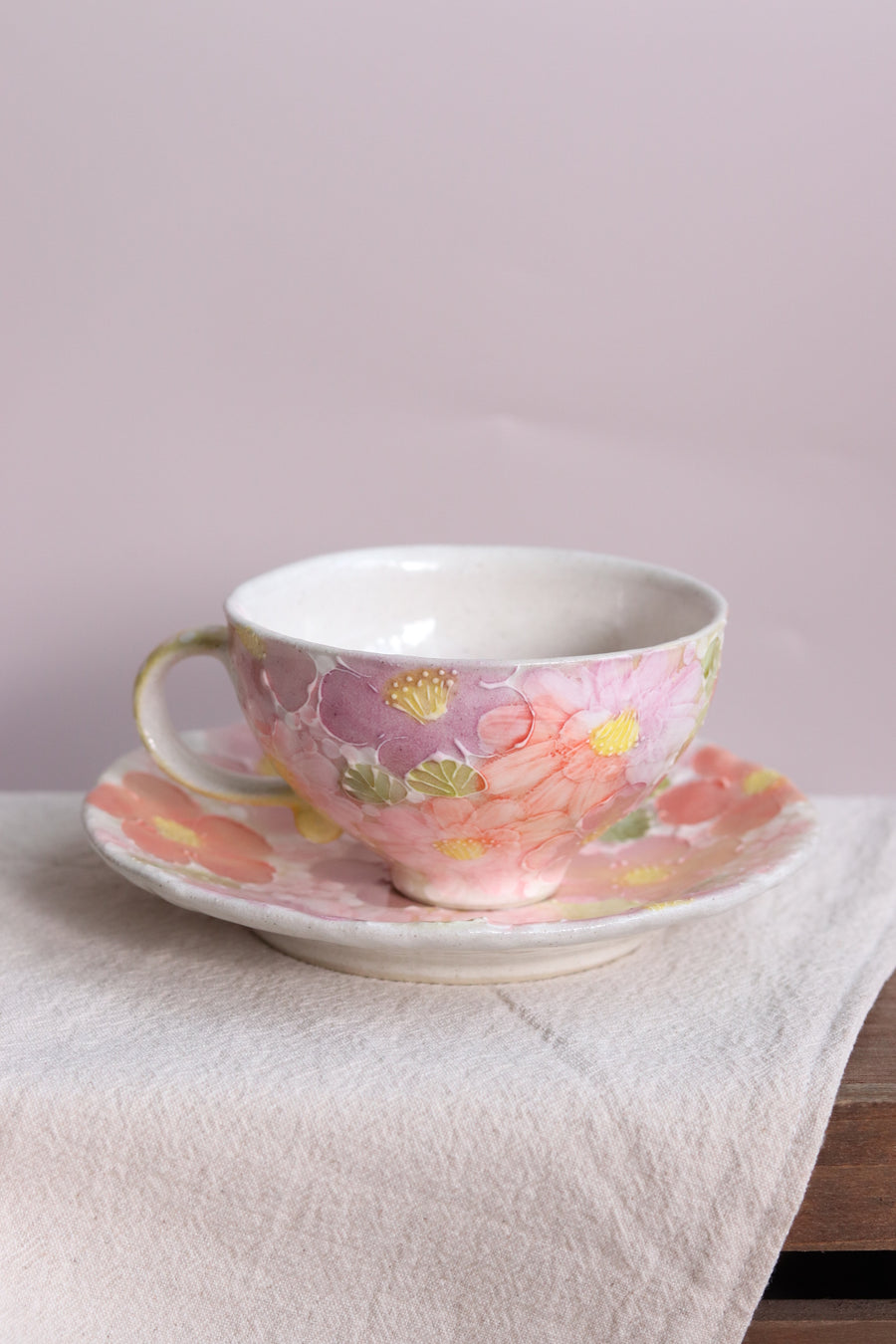 Seto Ware Flower Coffee Cup With Saucer