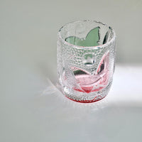 Edo Kiriko Whisky Glass Rock Glass "Butterfly" Green/Red by Junichi Nabetani, Master of traditional crafts