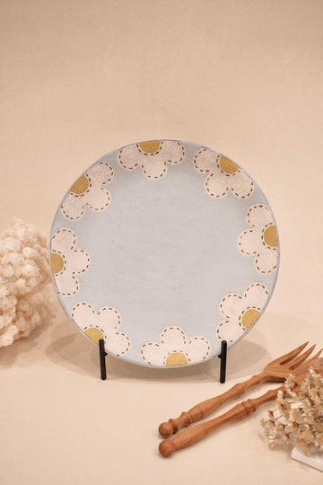 Kei Mitsumochi ミツ持啓 Round Plate - Blue Flower KM07