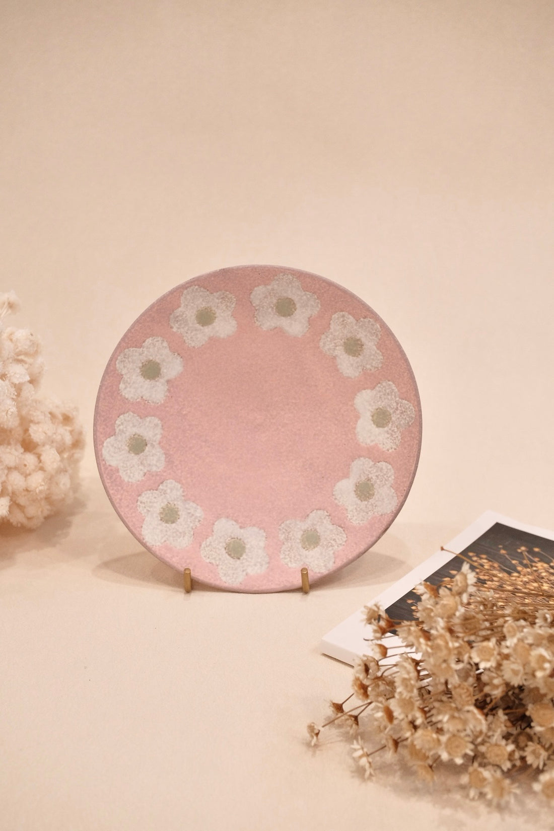 Kei Mitsumochi ミツ持啓 Flower Rim Pink Round Plate-Small  KM41