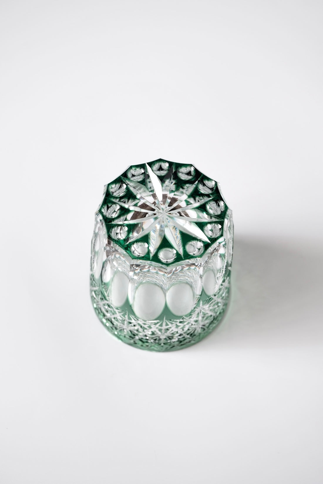 Edo Kiriko Whisky Glass Rock Glass "Large Chrysanthemum" Green by Junichi Nabetani, Master of traditional crafts
