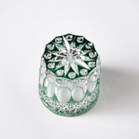 Edo Kiriko Whisky Glass Rock Glass "Large Chrysanthemum" Green by Junichi Nabetani, Master of traditional crafts