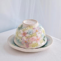 Seto Ware Flower Tea cup with Saucer - Green