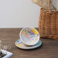 Seto Ware Flower Tea cup with Saucer - Green & Yellow