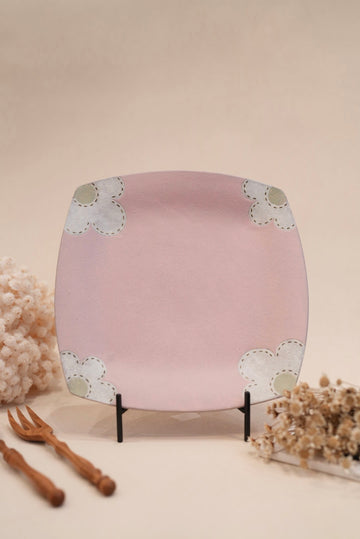 Kei Mitsumochi ミツ持啓 24cm Rectangle Plate - Pink Flower KM23