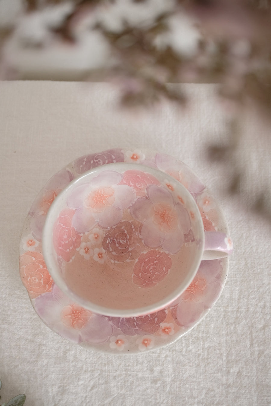 Seto Ware Flower Coffee Cup With Saucer