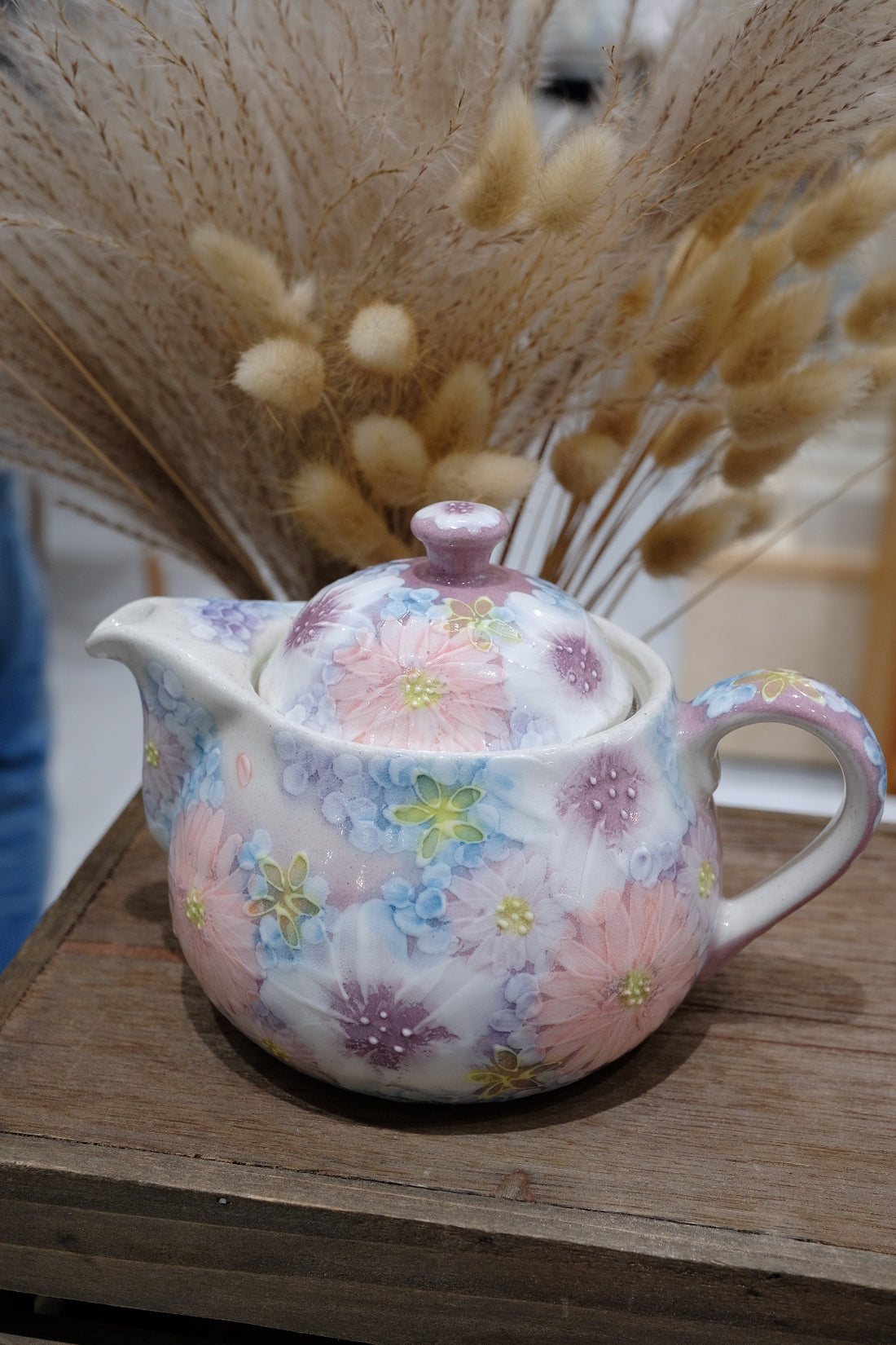 Seto Ware Flower Teapot and Tea cup with Saucer