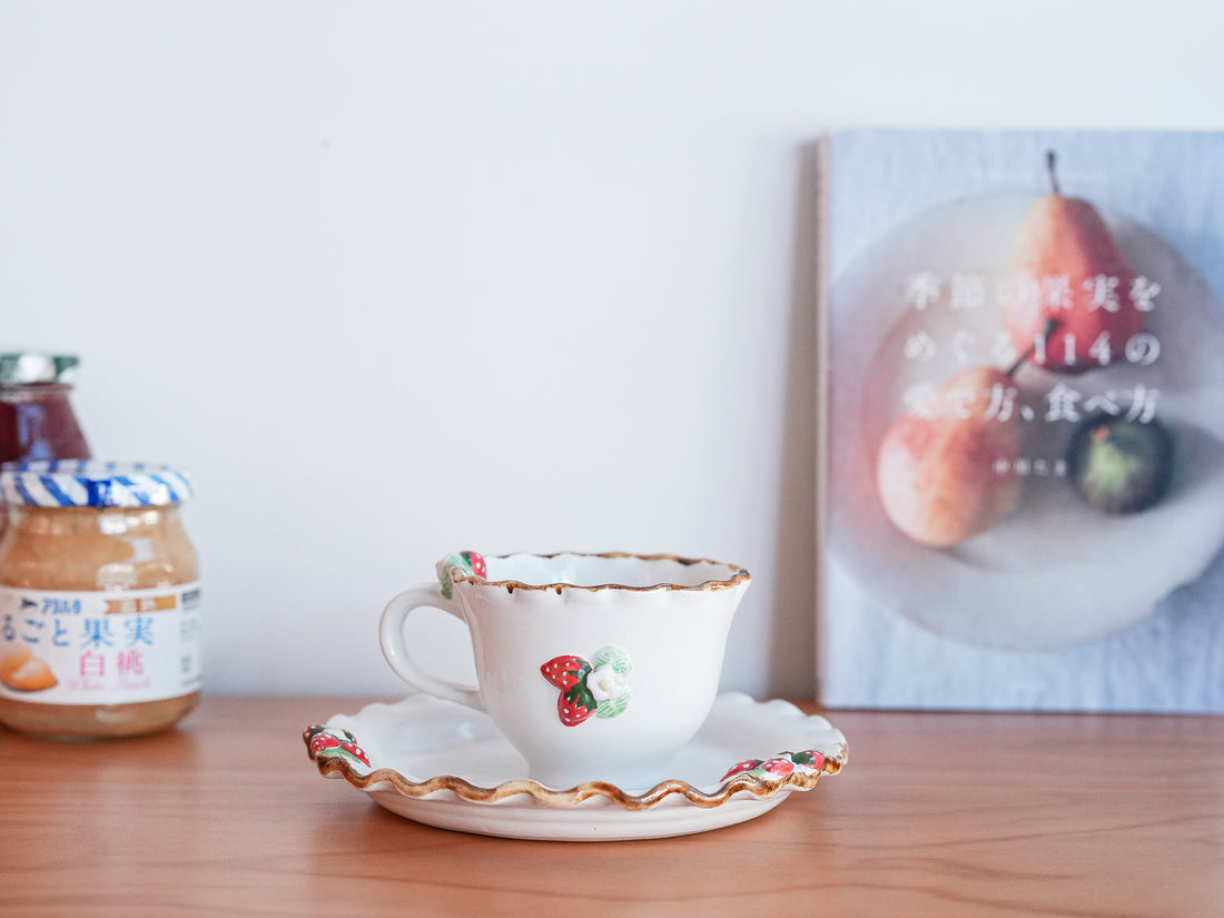 Aiko Miura 三浦愛子 Strawberry Mug with Saucer - White AM14
