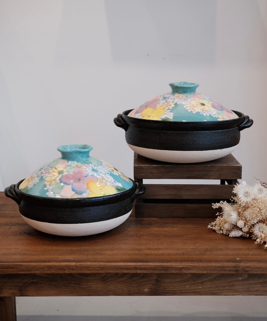 Setoware Flower Donabe Claypot - Sky