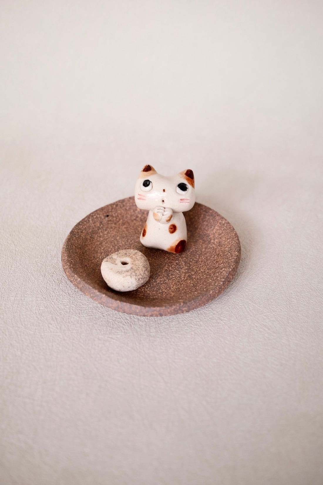 Japanese Clay Animals Incense Holder - Cat Collection
