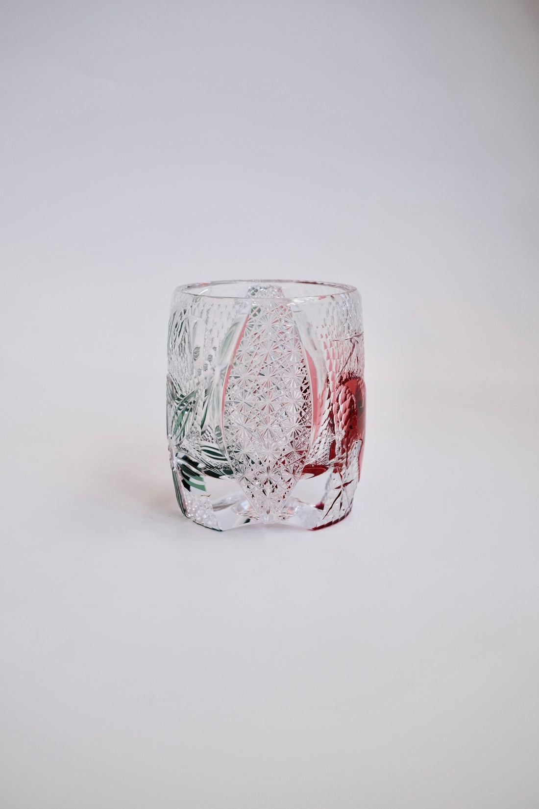 Edo Kiriko Whisky Glass Rock Glass "Buttfly with Flower" Green/Red by Junichi Nabetani, Master of traditional crafts