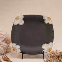 Kei Mitsumochi ミツ持啓 24cm Rectangle Plate - Black Flower KM22